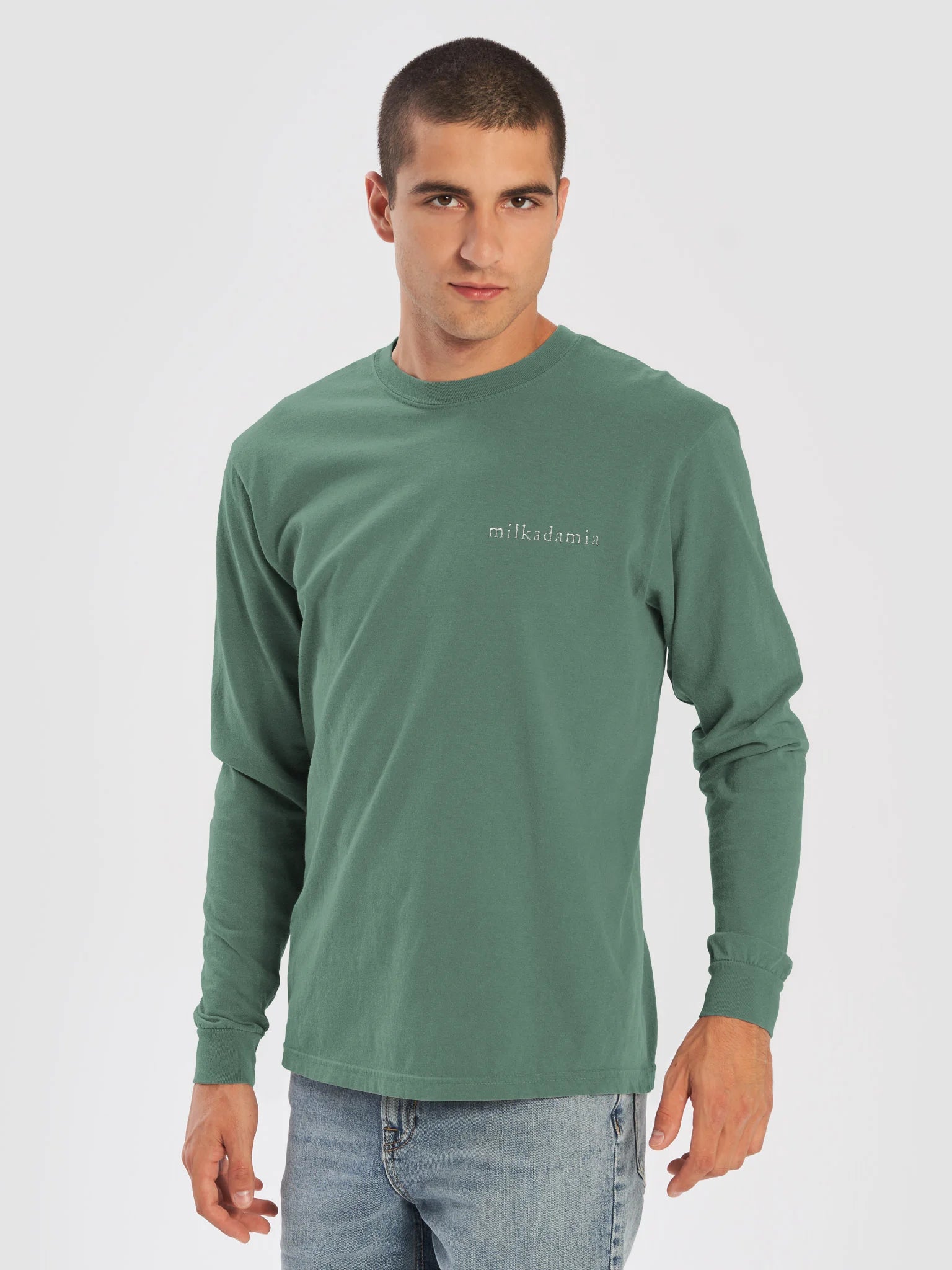 milkadamia long sleeve tee - embroidered - Light Green