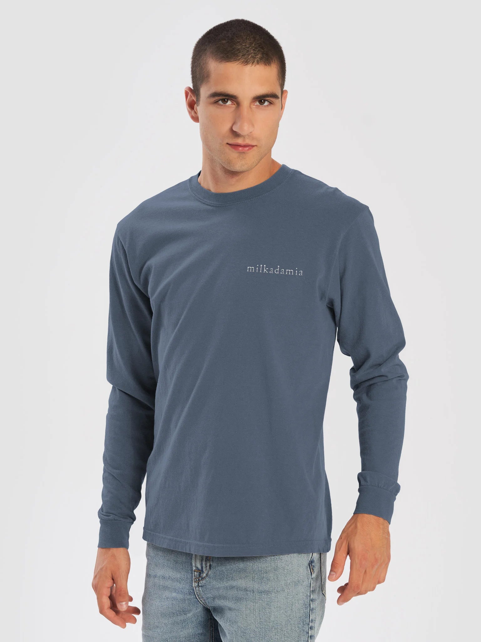 milkadamia long sleeve tee - embroidered - Blue Jean